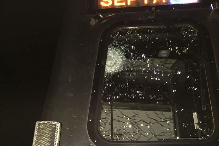 The windshield of the SEPTA train that was hit by a projectile. (Photo courtesy of SEPTA)