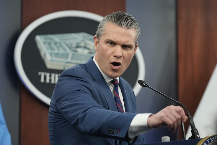 Defense Secretary Pete Hegseth speaks during a press briefing at the Pentagon, Monday, March 2, 2026, in Washington.