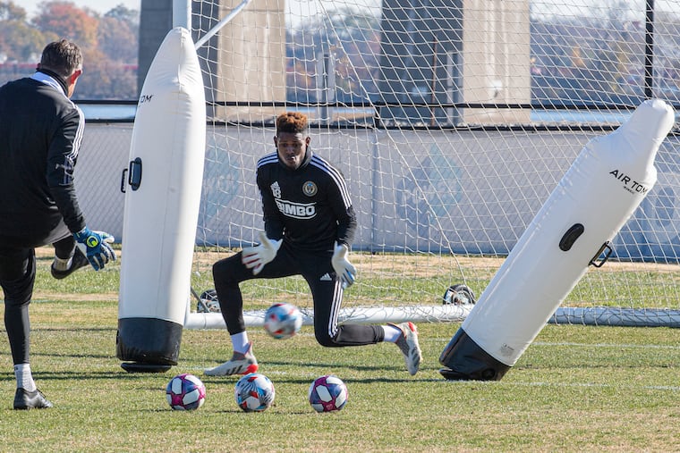 Andre Blake at work during the Union's practice session on Wednesday.