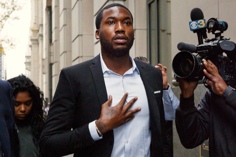 Rapper Meek Mill arrives at the criminal justice center in Philadelphia, Monday, Nov. 6, 2017.