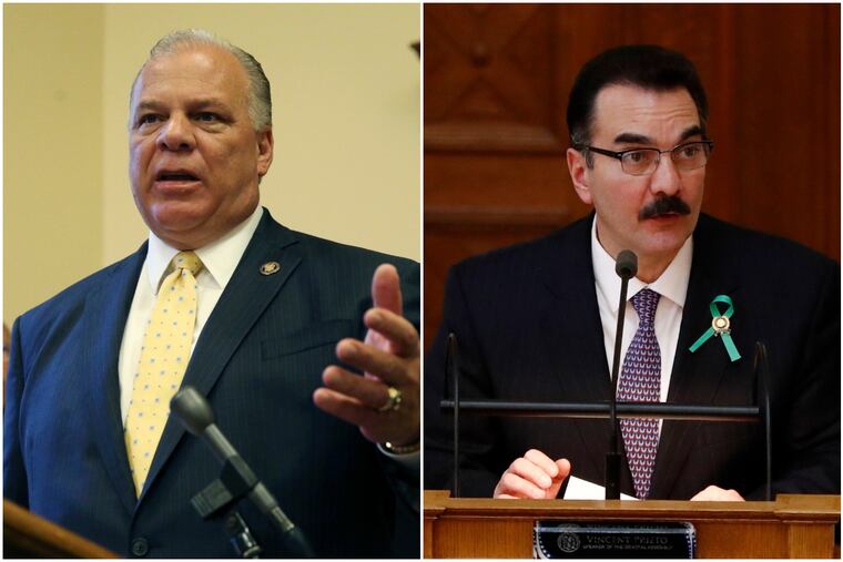 Senate President Stephen Sweeney (D., Gloucester), left, and Assembly Speaker Vincent Prieto (D., Hudson).