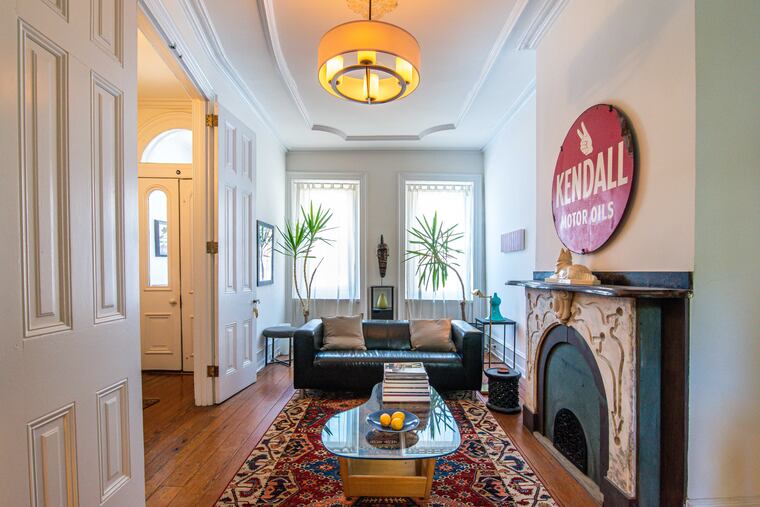 The living room in the historic rowhouse in Fairmount.