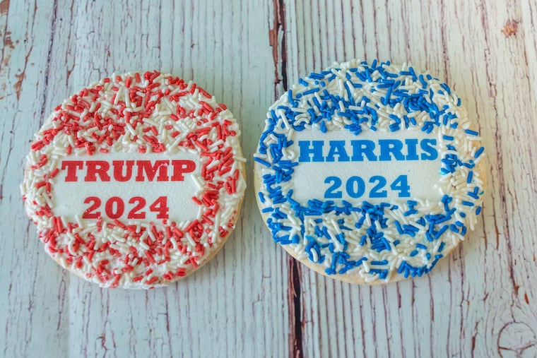 Trump and Harris cookies from Lochel's Bakery that are ready for shipping.