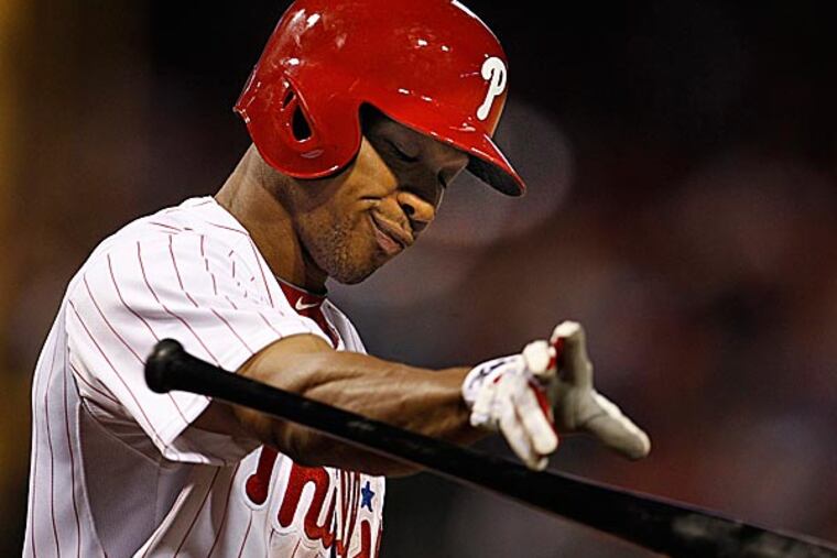 The Phillies' Ben Revere reacts after striking out to end the fifth inning. (Ron Cortes/Staff Photographer)