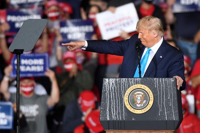 President Donald Trump speaks at a September 2020 campaign rally at Harrisburg International Airport in Middletown, Pa.