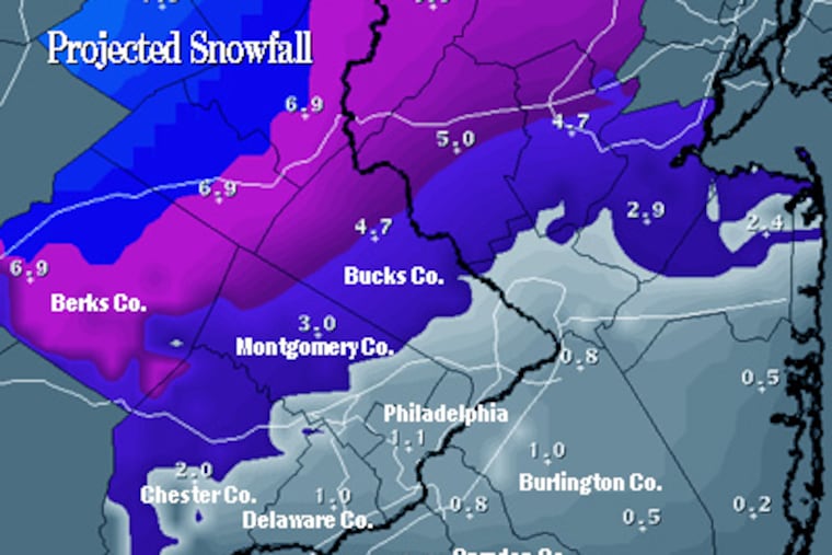 Wednesday morning could bring one to several inches of snow to Philadelphia and its suburban counties. (National Weather Service)