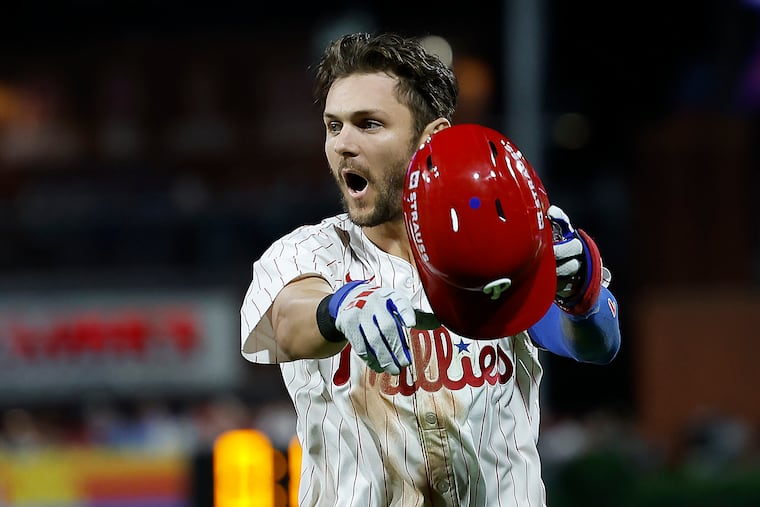 The Phillies' Trea Turner reacts after making the final out of Game 2.