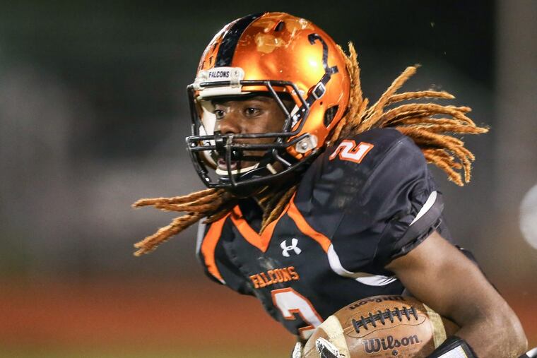 Pennsbury’ Nasan Robbins on a short gain against Central Bucks South during the 2nd quarter in Fairless Hills, Friday, November 3, 2017.