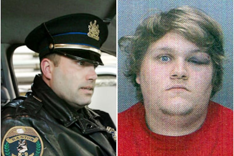 Matthew Clemmens (right) pleaded guilty today to harassing Easton Police Capt. Michael Vangelo (left) and his family by by spitting and vomiting on them at a Phillies game.