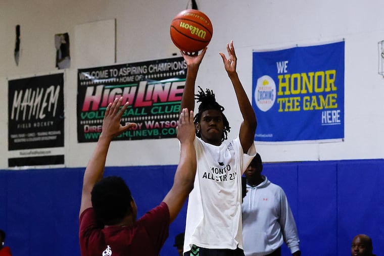 Rocktop Academy guard Earle Greer shoots the basketball during the Montco All-Star game at Aspiring Champions Inc., in King of Prussia on March 26.