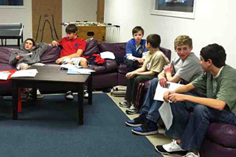 Participating in a Brotherhood talk in West Goshen are (from right) Alex Lunick, Jason Sewell, Cameron Trager, Matthew Warner, Zack Zoller, and Sam Miller.