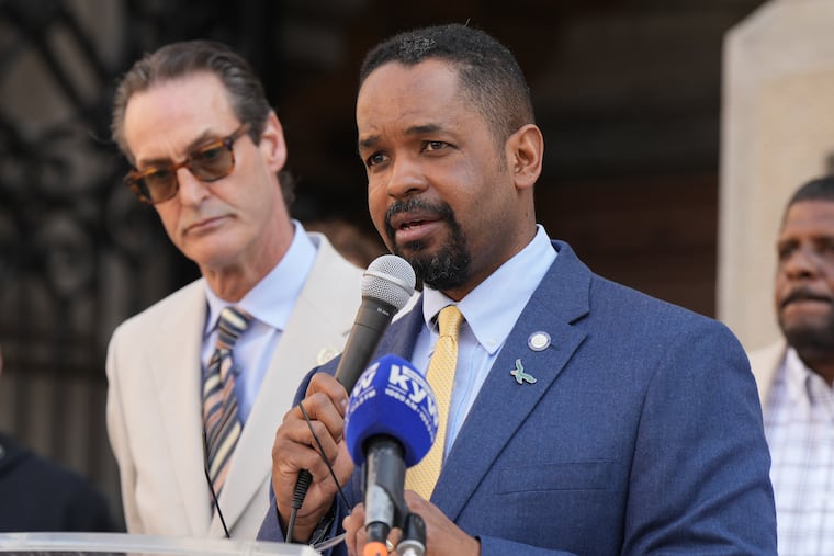 State Sen. Sharif Street speaks at a news conference Thursday as state lawmakers and criminal justice advocates celebrated the Pennsylvania Supreme Court's landmark ruling.