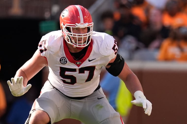 If the Eagles covet Georgia offensive lineman Monroe Freeling (57), they might have to move to get him. But how far?