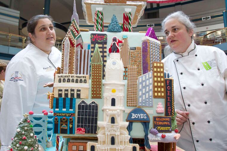 Handcrafted gingerbread city scene. (CHARLES FOX / Staff Photographer)