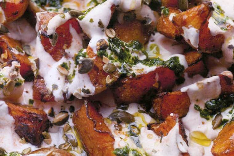Squash with chile yogurt and cilantro sauce. (JONATHAN LOVEKIN)