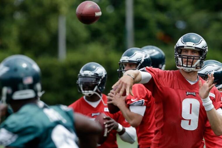 Nick Foles (9) throws a pass during NFL football practice at the team's training facility, Thursday, June 6, 2013, in Philadelphia. (Matt Rourke/AP file)