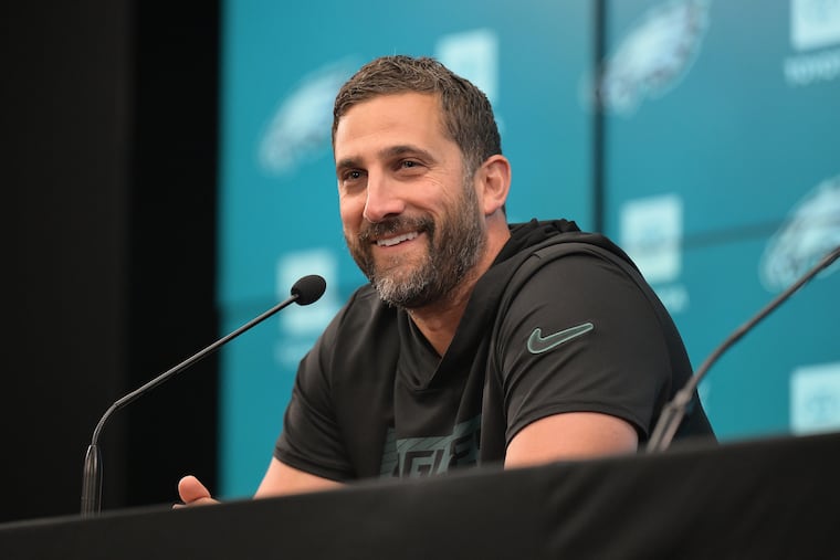 Nick Sirianni speaks to the media before team practice on Thursday.