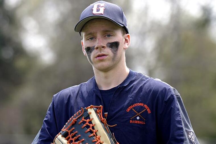 Germantown Friends senior Conor Biddle, younger brother of Phillies
prospect Jesse Biddle, waits for a ball to come his way in center
field during batting practice before a game Saturday (5/3/14) against
Friends’ Central. (LOU RABITO / Staff)