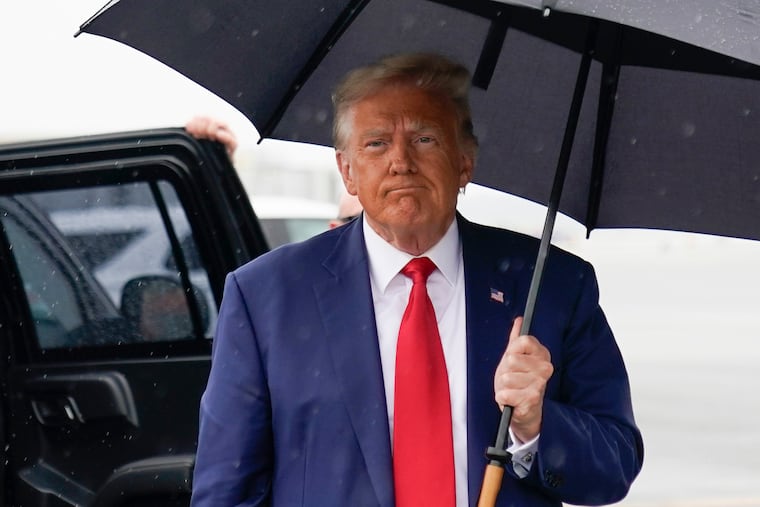 Former President Donald Trump at Ronald Reagan Washington National Airport Thursday after facing a federal judge on charges that he conspired to subvert the 2020 election.
