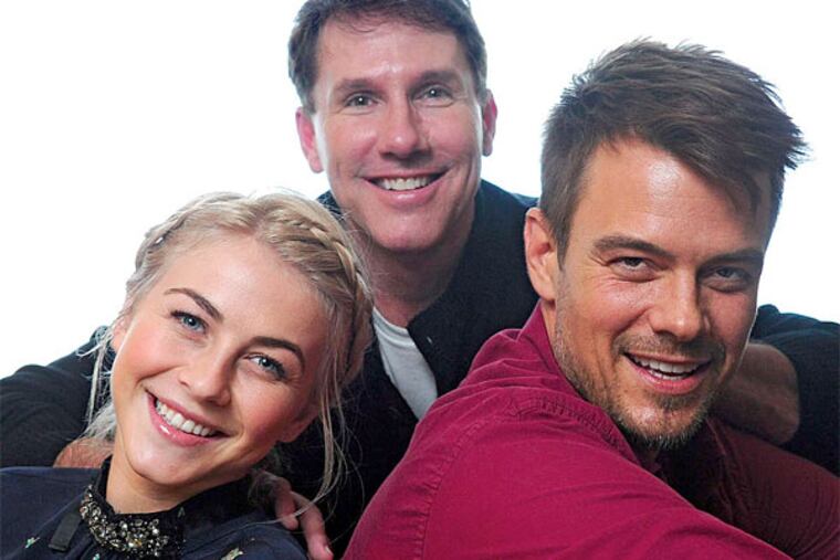 Stars Julianne Hough, writer Nicholas Sparks (rear), and Josh Duhamel, who calls the film "so much more than a chick flick." (Clem Murray / Staff Photographer)