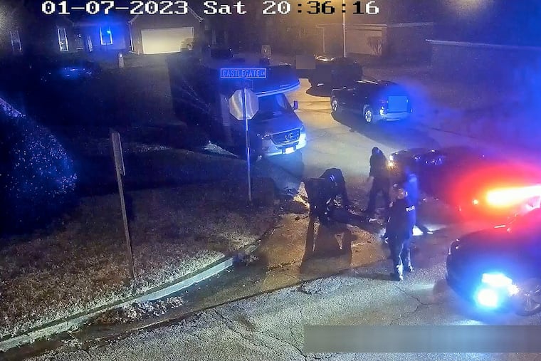 In this image from video released and partially redacted by the city of Memphis, Tenn., Tyre Nichols lies on the ground during a brutal attack by Memphis Police officers in January in Memphis.