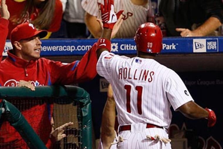 Jimmy Rollins' home run gave Phillies fans hope in the ninth inning. (Ron Cortes/Staff Photographer)