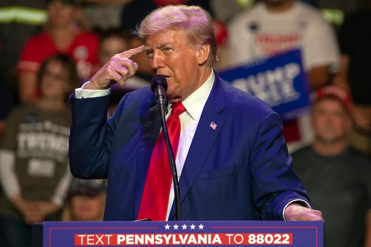 Former President Donald Trump speaks during a campaign rally at Ed Fry Arena at the Indiana University of Pennsylvania.