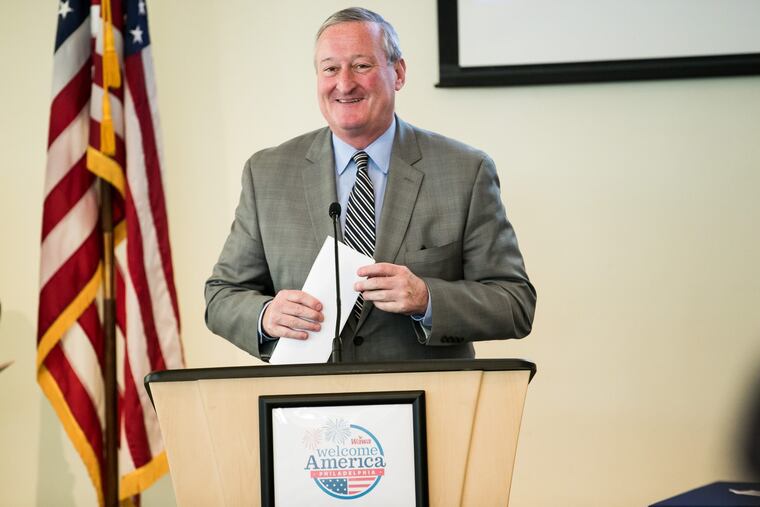 Mayor Kenney, during a press conference to announce the 2018 Wawa Welcome America events, at the Independence Visitor's Center, in Philadelphia, Monday, May 21, 2018.
