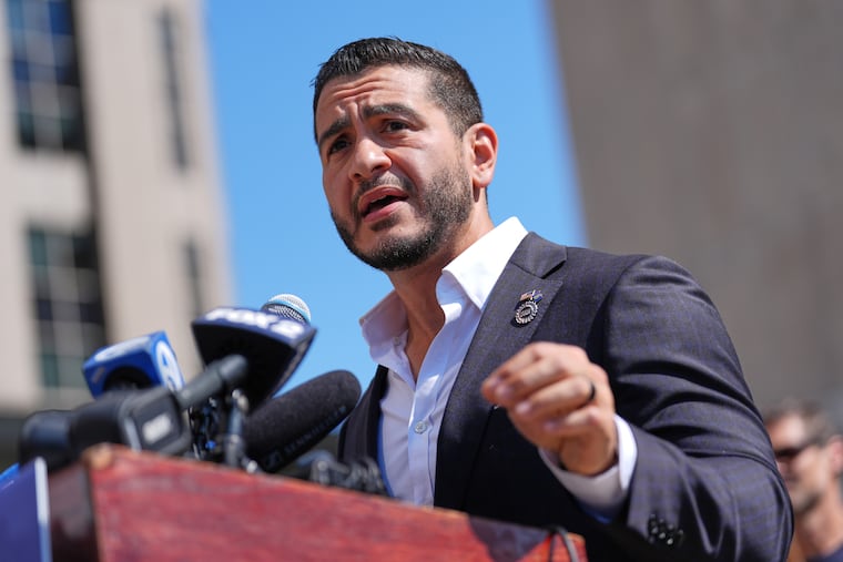 Abdul El-Sayed speaks during a news conference at the Spirit of Detroit shortly after winning the Democratic nomination for U.S. Senate in Michigan, Wednesday, Aug. 5, 2026, in Detroit.