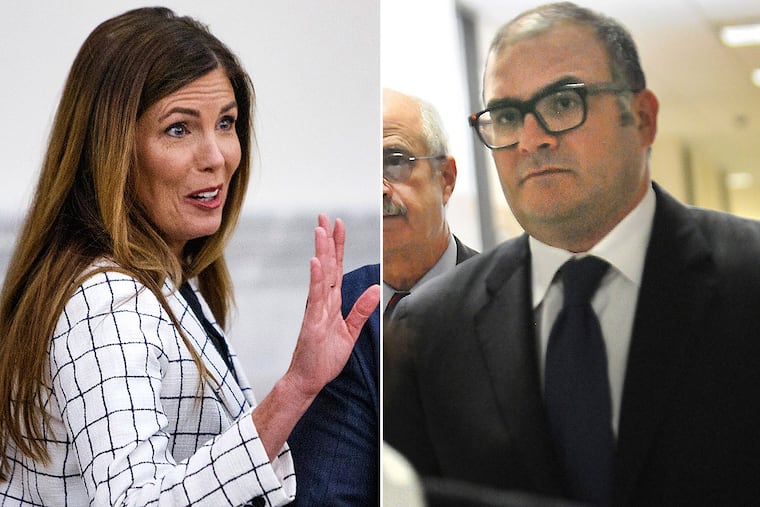 Pa. Attorney General Kathleen Kane (left) and Josh Morrow, a witness for the prosecution in the Kane trial.