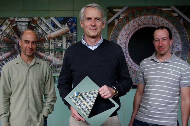 Penn particle physicists (from left) Joseph Kroll, Brig Williams, and Elliot Lipeles are looking for the elusive Higgs Boson, an elementary particle. An announcement is Tuesday morning.