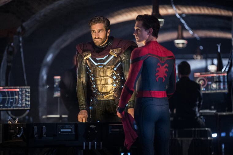 Jake Gyllenhaal, left, and Tom Holland star in "Spider-Man: Far From Home." Jay Maidment, Sony Pictures Entertainment