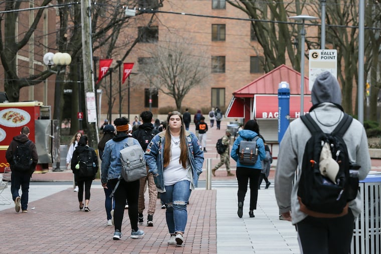 Temple senior Francesca Furey walks to her last face-to-face class at Temple. Class started at 5:30 p.m., Thursday, March 12, 2020.