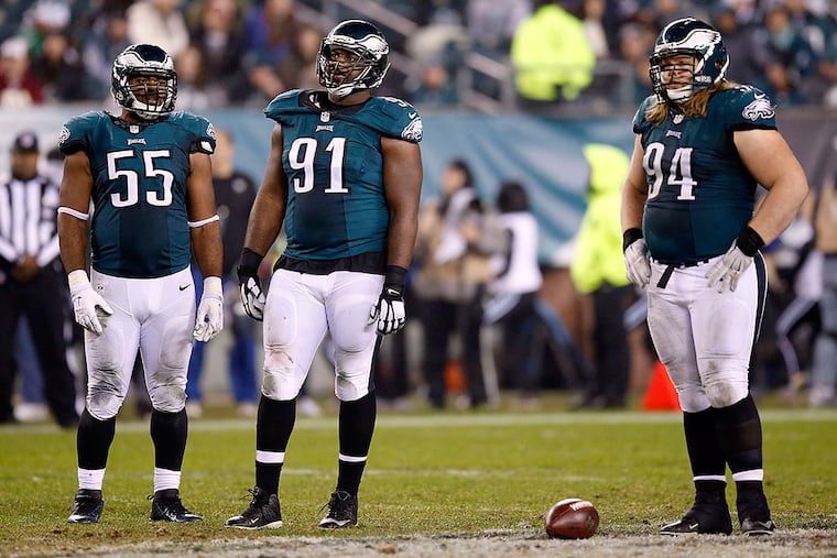 Eagles defensive linemen Brandon Graham, Fletcher Cox and Beau Allen.