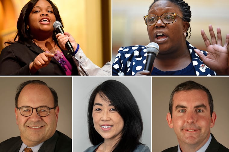 Clockwise from top right: Katherine Gilmore Richardson, Kendra Brooks, Dan Tinney, Helen Gym, and Allan Domb.