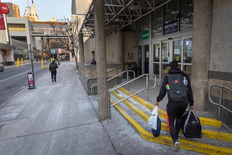 Philadelphia police took a suspect into custody at the bus station at 10th and Filbert Streets Tuesday morning. The man was wanted for stabbing two employees at the Museum of Modern Art.