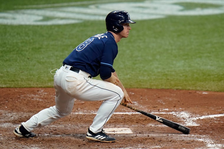 The Rays' Joey Wendle following his two-run single against the Phillies on Sept. 25.