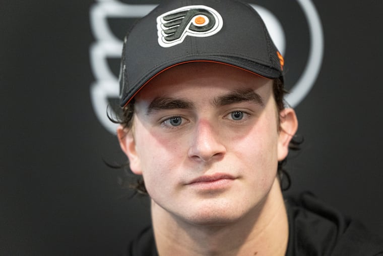Top Flyers prospect Porter Martone skated for the first time as a pro on Monday in Voorhees.