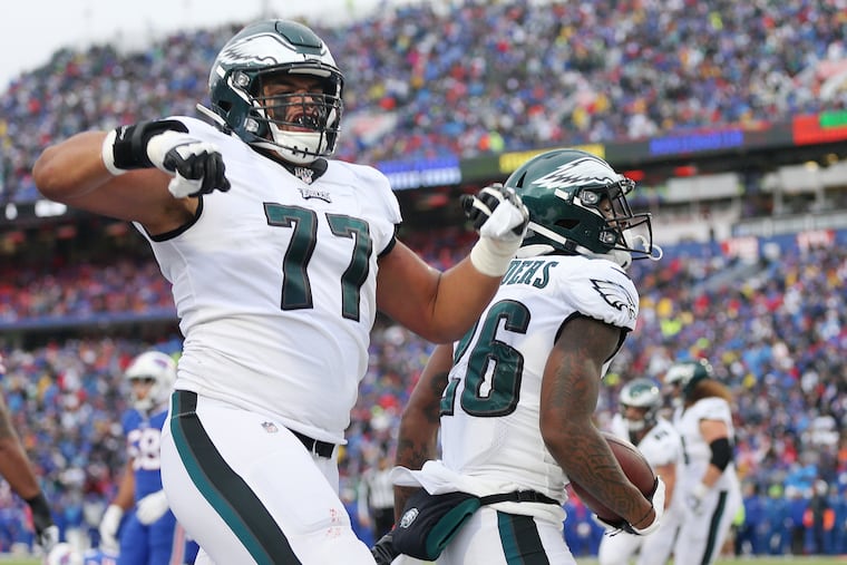 Our writers discuss the improvement in Eagles tackle Andre Dillard (77) in this week's podcast.