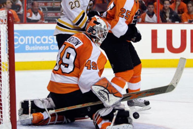 Michael Leighton will make his second career playoff start in tonight's Game 7. (Yong Kim / Staff Photographer)