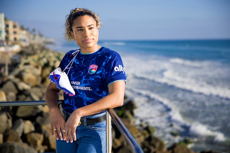 Catarina Macario posing for a photo after signing with the San Diego Wave of the National Women's Soccer League, which the team announced on Friday.