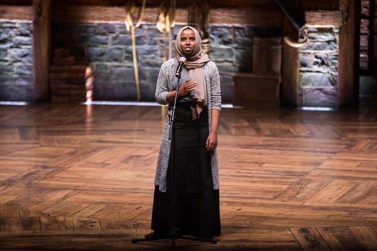 A Hamilton Education Program student performer in Los Angeles. The program, known as EduHam, has existed almost as long as the musical "Hamilton."