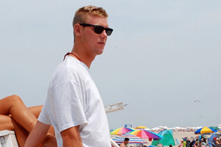 Cape May lifeguard Jack Lindeman was knocked down by a bolt of lightning on Sunday but was back at work on Monday. (Nick Bachen / For the Daily News / AC Photo