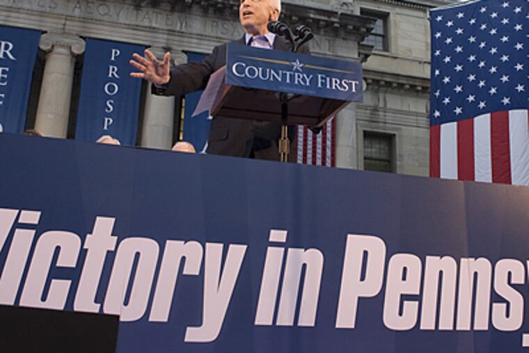 John and Cindy McCain have been frequent visitors to Pennsylvania lately despite polls that give Barack Obama a sizable lead in the state. (Jessica Griffin / Staff Photographer)