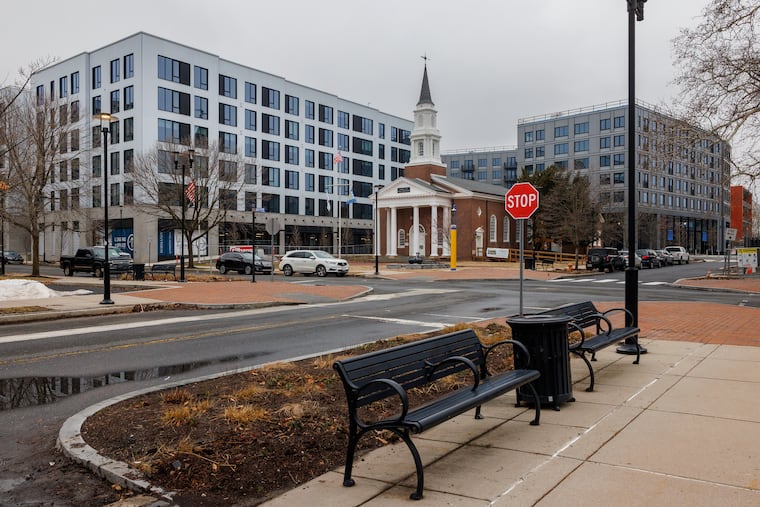 View of AVE Navy Yard apartment buildings, Constitution on left and Normandy on right, as seen in March.