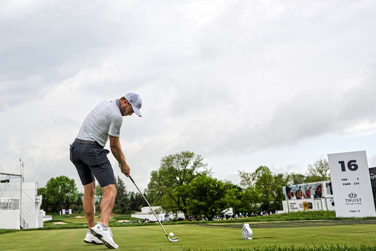 Justin Thomas tees off on the 16th hole Tuesday during a practice round for the Truist Championship at the Philadelphia Cricket Club.