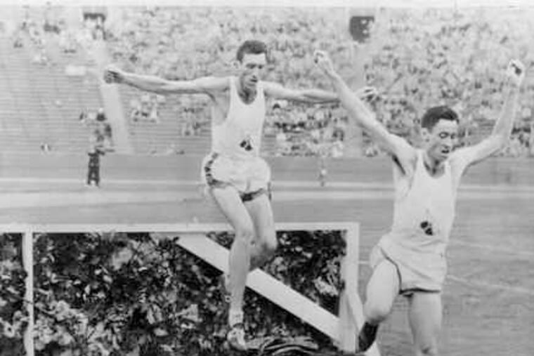 William N. Ashenfelter trails his older brother, Horace, in the steeplechase at the 1952 Olympic trials. Both qualified for the Helsinki Games, where Horace would win the gold medal.