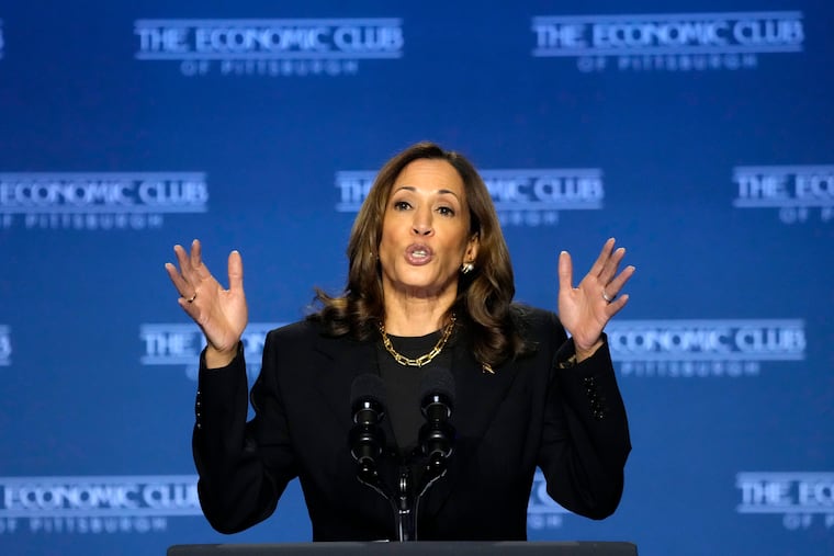 Vice President Kamala Harris addresses the Economic Club of Pittsburgh on the Carnegie Mellon University campus in Pittsburgh, Wednesday, Sept. 25, 2024.