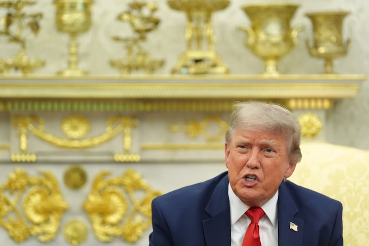 President Donald Trump speaks as he meets with NATO Secretary General Mark Rutte on Wednesday in the Oval Office at the White House.