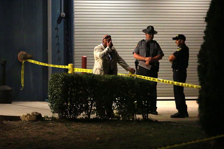 Montgomery County officials and the Pennsylvania State Police investigate the scene of an accidental shooting of a state trooper at a training range on the Montgomery County Public Safety Training Campus.